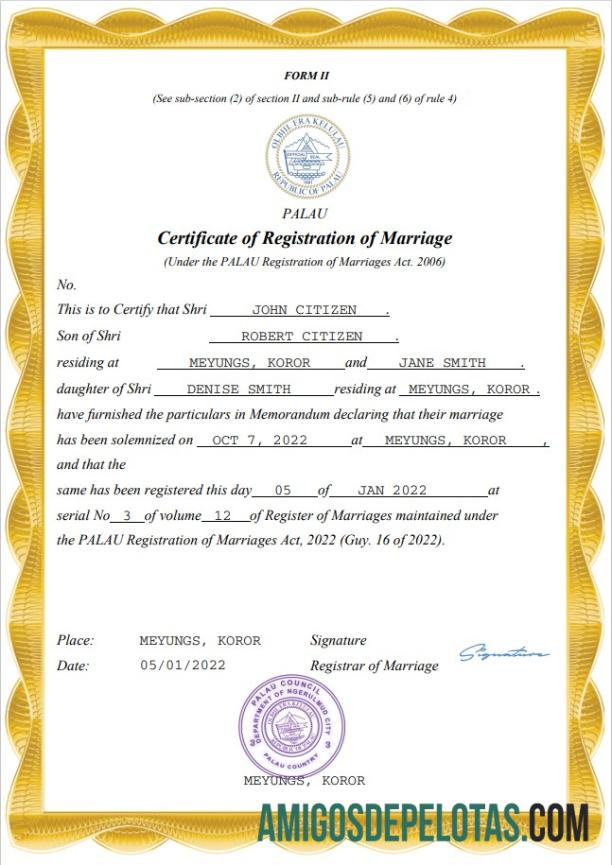 Para baixar modelo Word e PDF de certidão de casamento de Palau